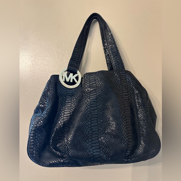 Michael Kors Fulton Black Python Embossed Leather Hobo Shoulder Bag - Picture 3 of 10